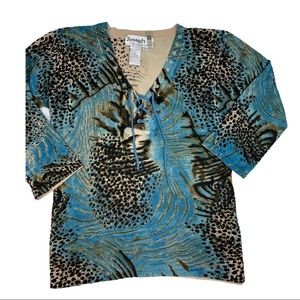 Joseph A. Mixed Media V-neck Top Size XL